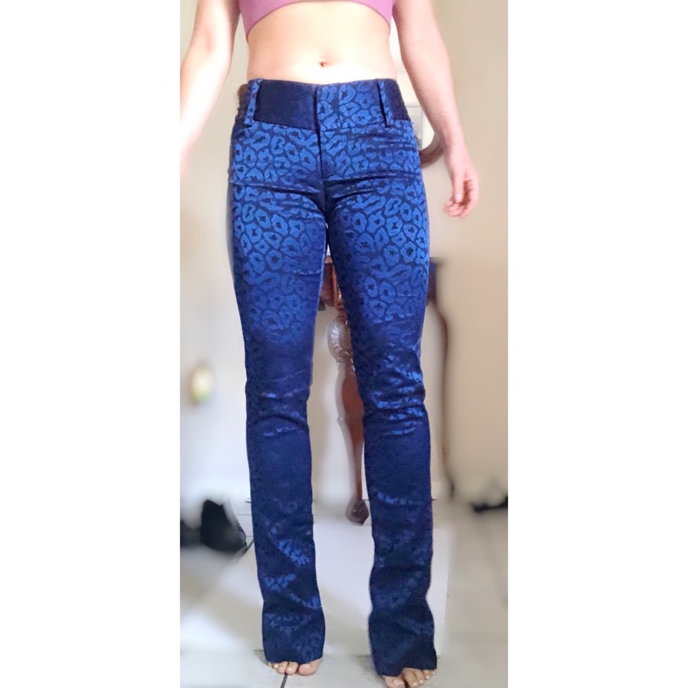 Blue cheetah print bootcut pants women’s size 2